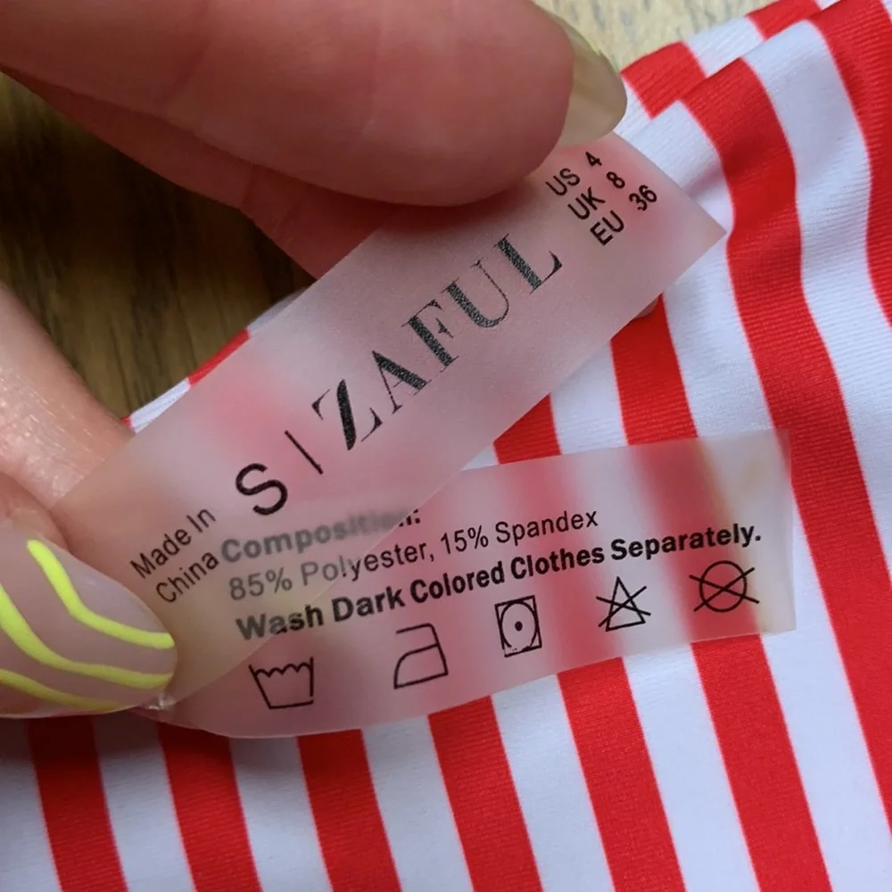 High Waisted Ruched Side Red & White Pinstripe Bikini Swim Bottoms Size Small 4